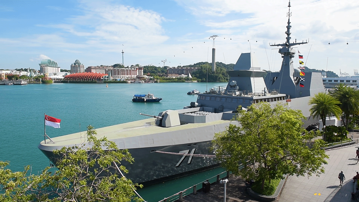 RSS TENACIOUS docking at VivoCity Promenade